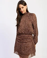 En Saison Women's Ruched Tie-Back Mock Neck Dress