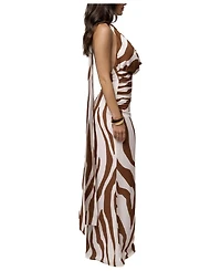 Jluxlabel Women's Zebra Impressions Plunge Maxi Dress