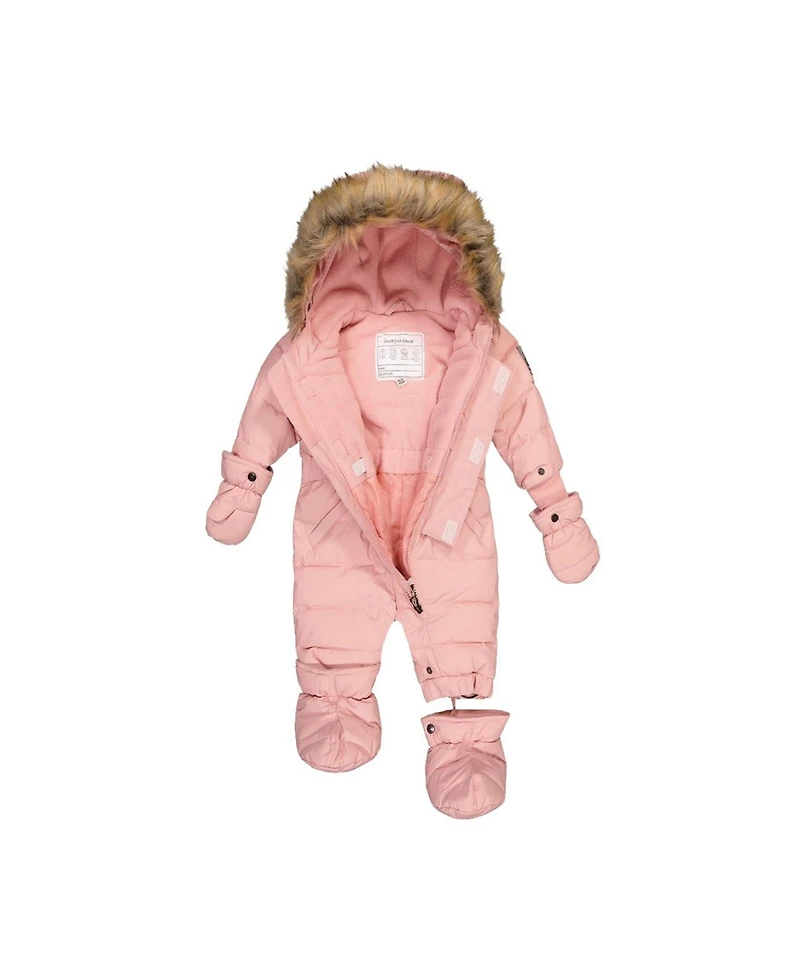 Deux par Baby Girl ( 6M to 24M ) Original One Piece Puffy Snowsuit with Removable Mittens and Boots Pale Dusty