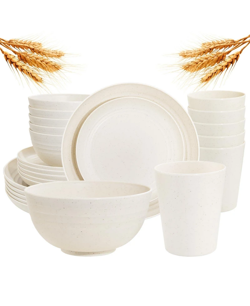 Piscifun 16 Piece Wheat Straw Dinnerware Set For 4 Unbreakable Microwave Safe Kitchen Camping