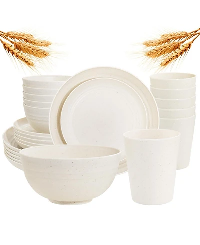 Piscifun 16 Piece Wheat Straw Dinnerware Set For 4 Unbreakable Microwave Safe Kitchen Camping