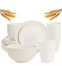 Piscifun 16 Piece Wheat Straw Dinnerware Set For 4 Unbreakable Microwave Safe Kitchen Camping