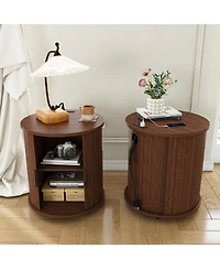 Streamdale Furniture Mid Century Modern Cylinder End Table with Charging Station & Sliding Door