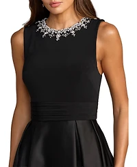 Mac Duggal Petite Pearl-Embellished High-Neck Sleeveless A-Line Evening Gown