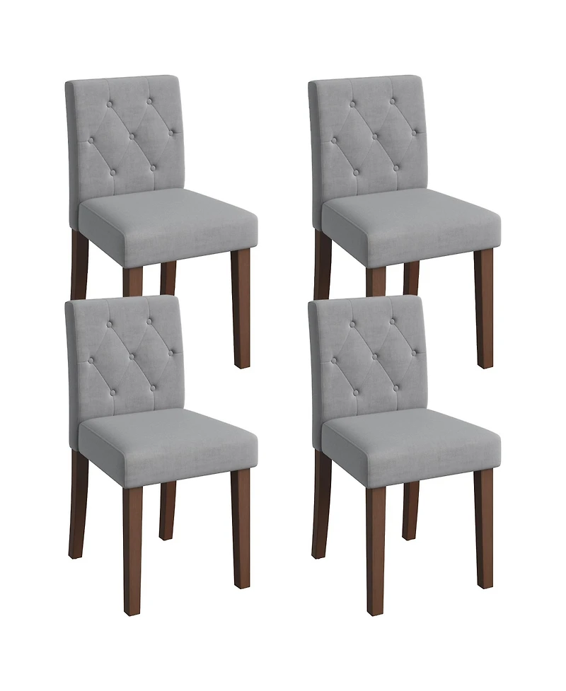 homfan Dining Chairs Set for 4, Cotton Linen Upholstered Chair with High Back and Wooden Legs, Kitchen/Living Room/Restaurant