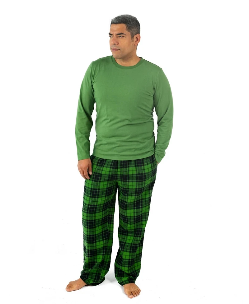 Leveret Men's Two piece Cotton Top and Flannel Pants Pajama Set