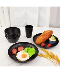 Piscifun 48 Piece Wheat Straw Dinnerware Set For 12 Unbreakable Dishwasher Microwave Safe Stackable Camping Dishes