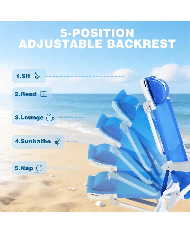 Aofar 28" Low Beach Chair Lay Flat Folding Camping Cup Holder outdoor