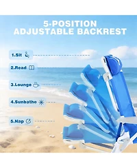 Aofar 28" Low Beach Chair Lay Flat Folding Camping Cup Holder outdoor