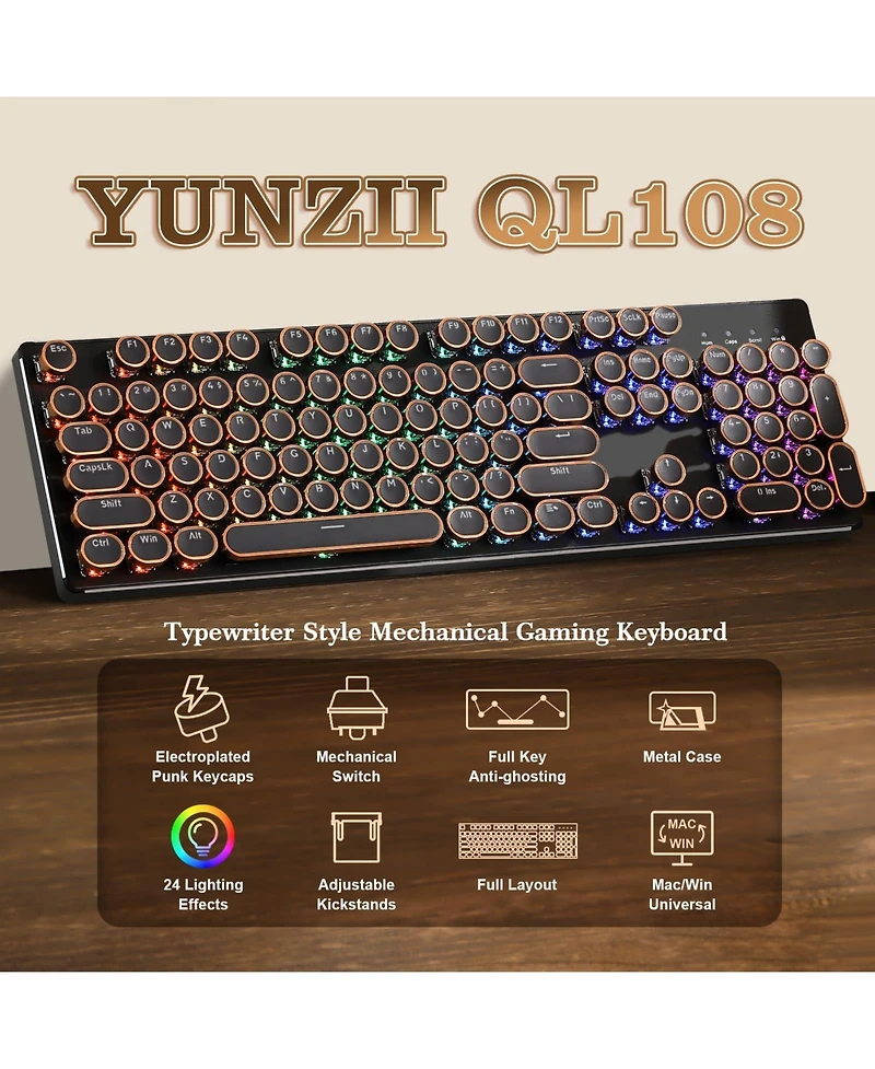 Lisen Onyx Tactile QL108 Pbt Mechanical Keycap Set, Compatible with Windows and Mac