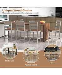 Gymax Set of 2 Counter Height Chairs with Inclined Backrest Rubber Wood Crossbars