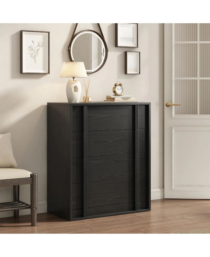 homfan with 4 Drawers for Bedroom, Modern Bedside Table Vertical Handle, Wooden Storage Cabinet Side Living Room Entryway Dorm