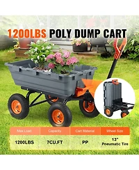 Mecale Garden Dump Cart, Poly Bed with Steel Frame, 6.48 Cube Feet., Dual-Function Handle, 1200 lb Load, 13" Wheels