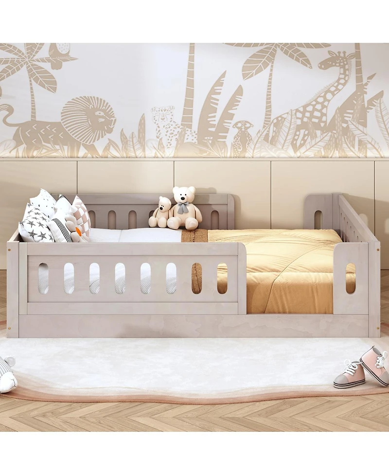Streamdale Furniture Wood Platform Bed with Guardrail