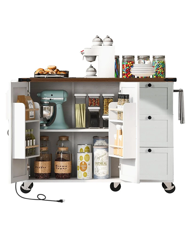 Streamdale Furniture 54.5'' Farmhouse Kitchen Island with Power Outlet Drop Leaf and Storage
