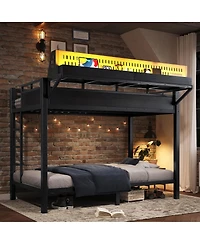 Streamdale FurnitureTwin Xl/Twin Xl Metal Bunk Bed with Storage Usb and Led Lights
