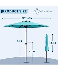 homfan 9Feet Outdoor Patio Umbrella With Protection, Crank And Push Button Tilt, 8 Sturdy Ribs, Sunshade For Garden Backyard Deck