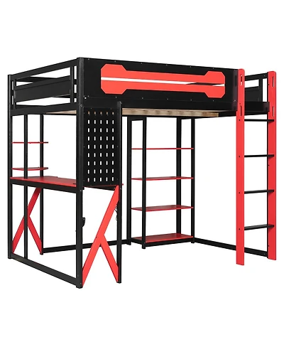 Streamdale Furniture Wood Loft Bed with Desk, Shelves, Power, Usb-c, Rgb Light