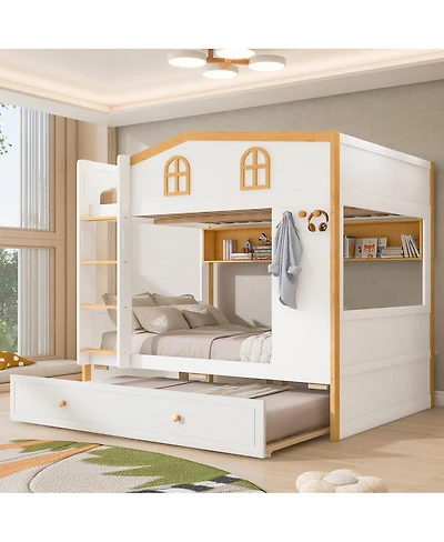 Streamdale Furniture Full over Full House Bunk Bed with Storage Shelves and Trundle