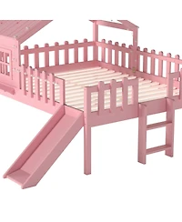 Streamdale Furniture Loft Bed With Slide, Playhouse, Stars, Window, Led Lights