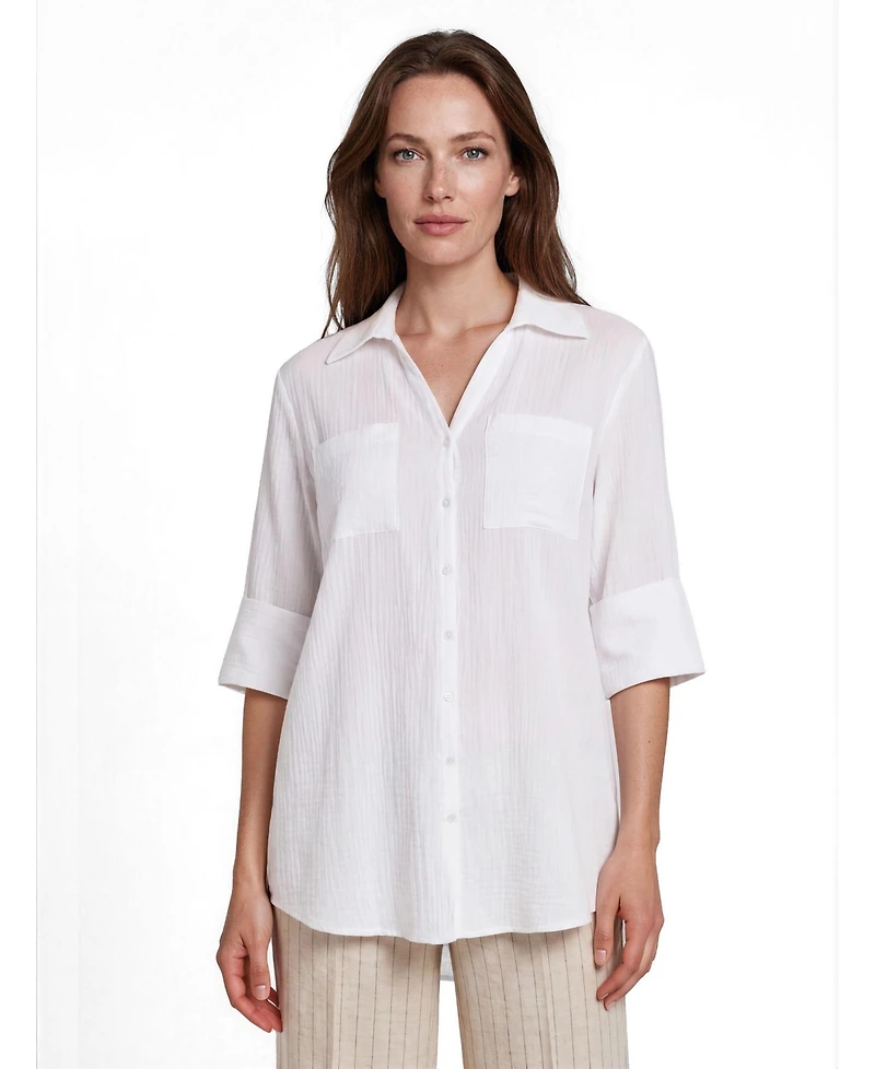 Masai Copenhagen Women's Mairara Seersucker Button-Front 3/4-Sleeve Shirt