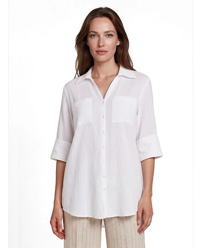 Masai Copenhagen Women's Mairara Seersucker Button-Front 3/4-Sleeve Shirt