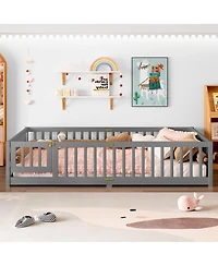 Streamdale Furniture Queen Size Bed Floor Bed with Safety Guardrails and Door for Kids