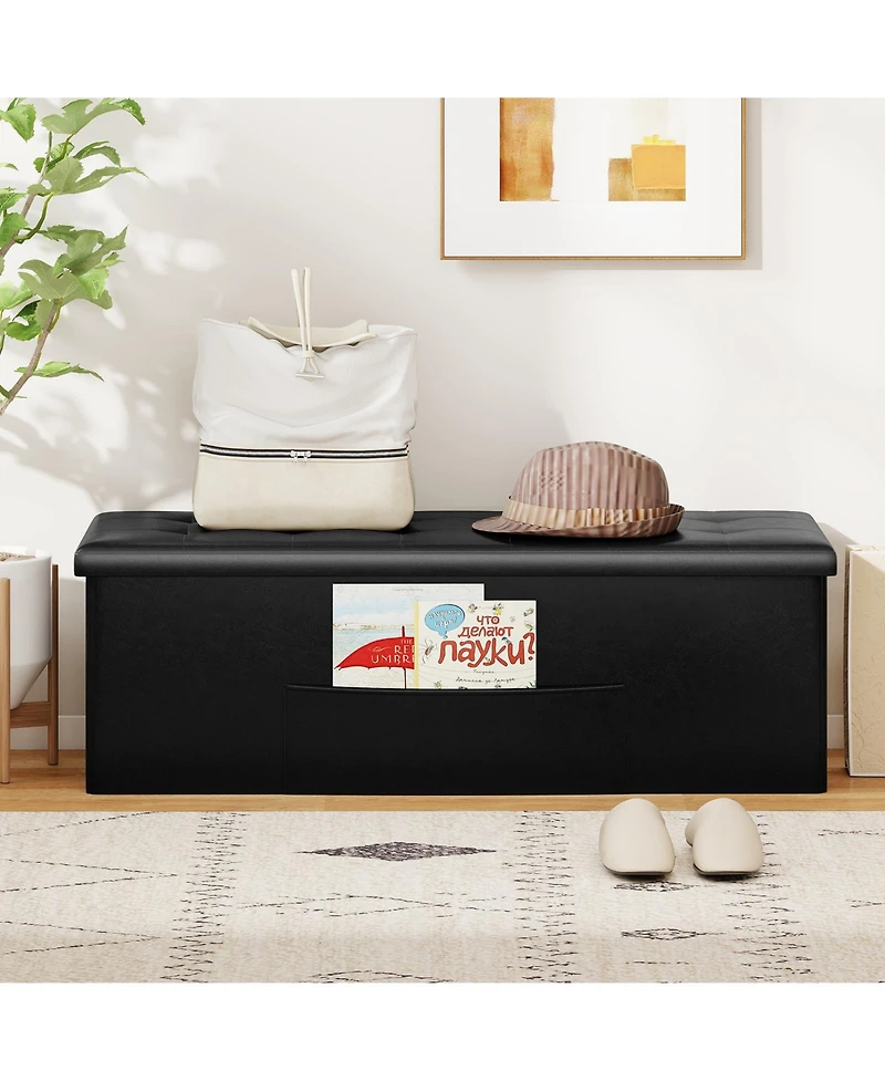 Sugift 43 in. Folding Storage Ottoman Bench with Pu Leather Top, 38 Gallon Capacity