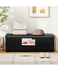 Sugift 43 in. Folding Storage Ottoman Bench with Pu Leather Top, 38 Gallon Capacity