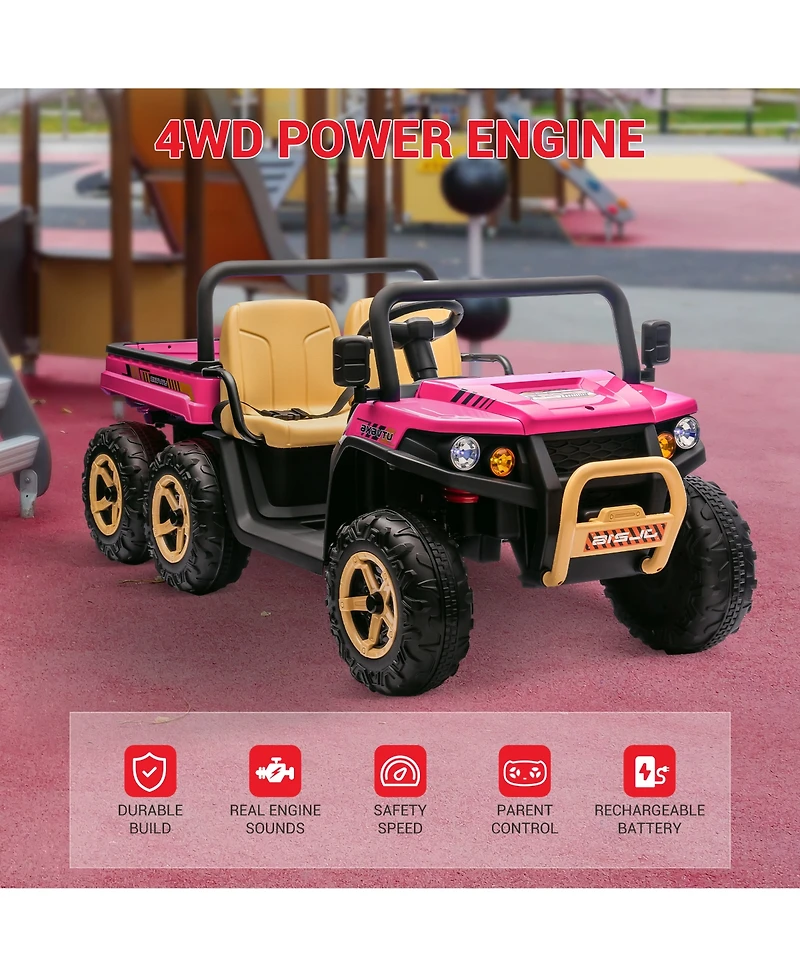 homfan 24V 2-Seater Ride-On Dump Truck 4WD with Remote Control, 110-Lb. Capacity, Ages 3–8