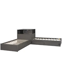 Streamdale Furniture L-Shaped latform Bed with Storage, Desk, Trundle, Led