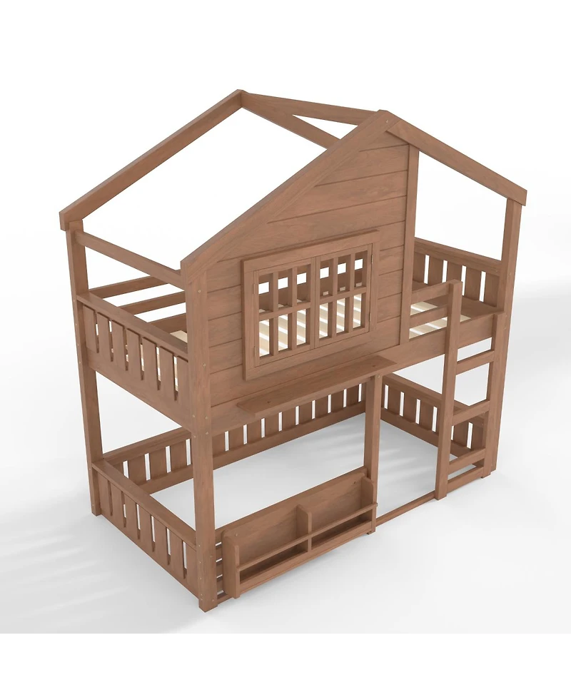 Streamdale Furniture Bunk Bed With Bookshelf and Safety Rail
