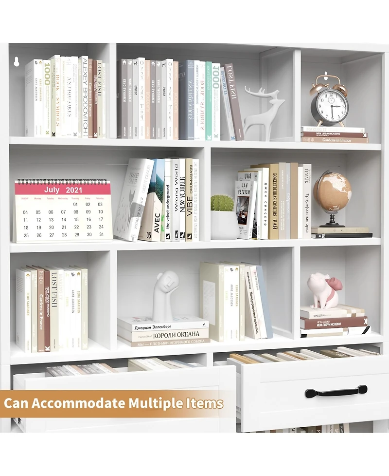 Boyel Living Tall Bookcase Storage Cabinet with Drawers and Doors Metal Organizer