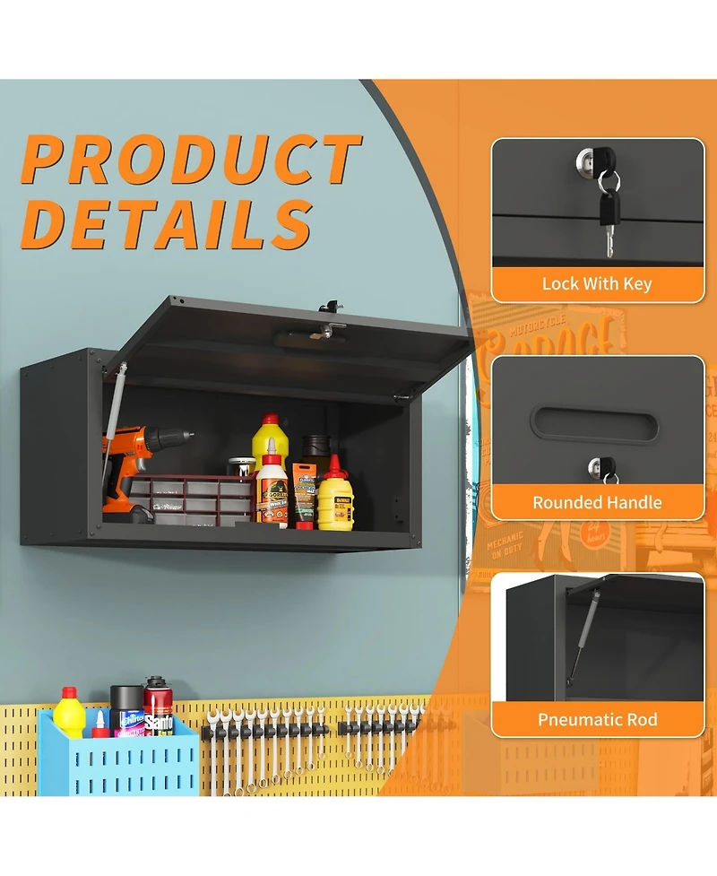 Boyel Living Wall Mounted Storage Cabinet Garage Steel Adjustable Shelf Locking Door