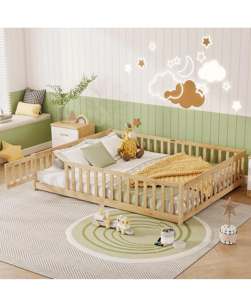 Streamdale Furniture Floor Bed with Fence, Door, Rubber Wood