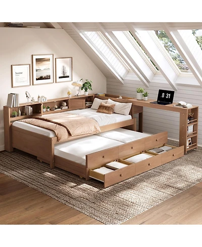Streamdale Furniture Daybed with Trundle, Storage, Shelves and Desk