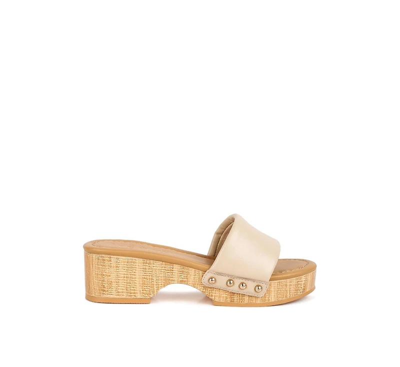 Minny Women Textured Heel Leather Slip On Sandals
