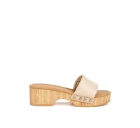 Minny Women Textured Heel Leather Slip On Sandals