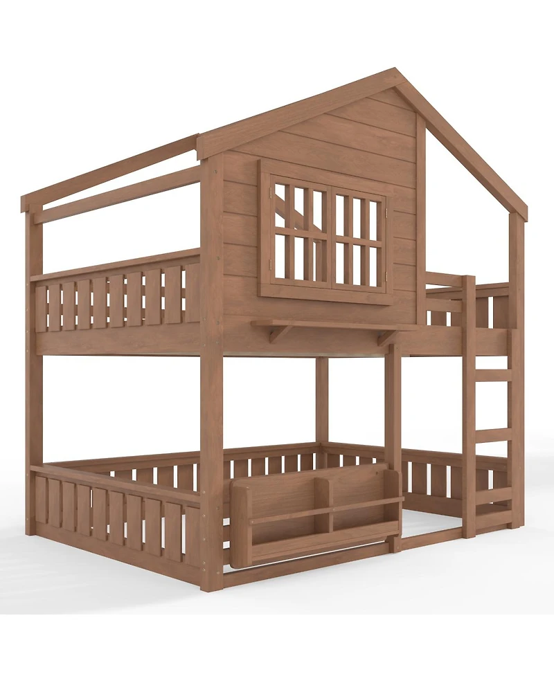 Streamdale Furniture House Bunk Bed with Bookshelf and Safety Rail