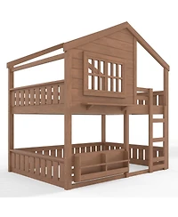 Streamdale Furniture House Bunk Bed with Bookshelf and Safety Rail