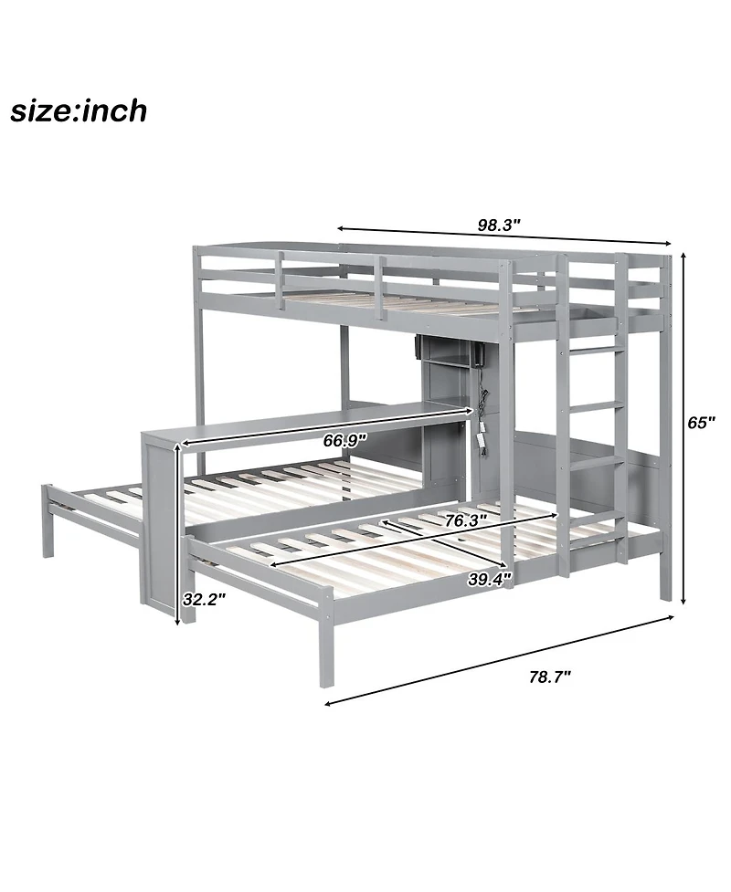 Streamdale Furniture Bunk Bed with Desk, Shelves and Lamp