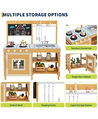 homfan Outdoor Wooden Play Kitchen, Fir Wood Kids Mud Kitchen for Children Ages 3 Plus for Backyard or Garden