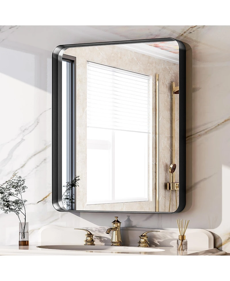 Koonmi Rounded Corner Bathroom Mirror with Deep-Set Aluminum Frame