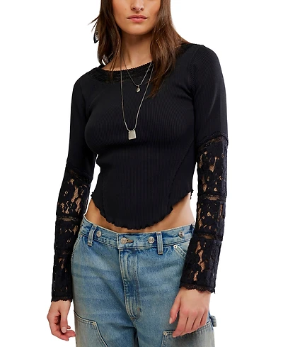 Free People Women's Seamless Smocked Boat Neck Long-Sleeve Top
