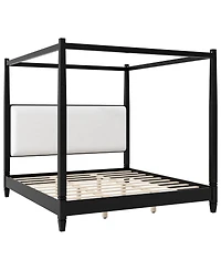Streamdale Furniture Canopy Bed with Upholstered Headboard and Slats
