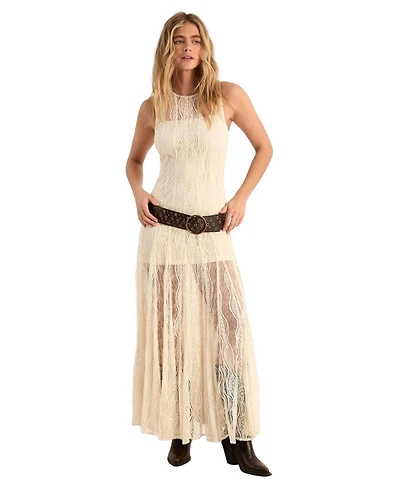 Nasty Gal Women's High Neck Lace Godet Hem Maxi Dress