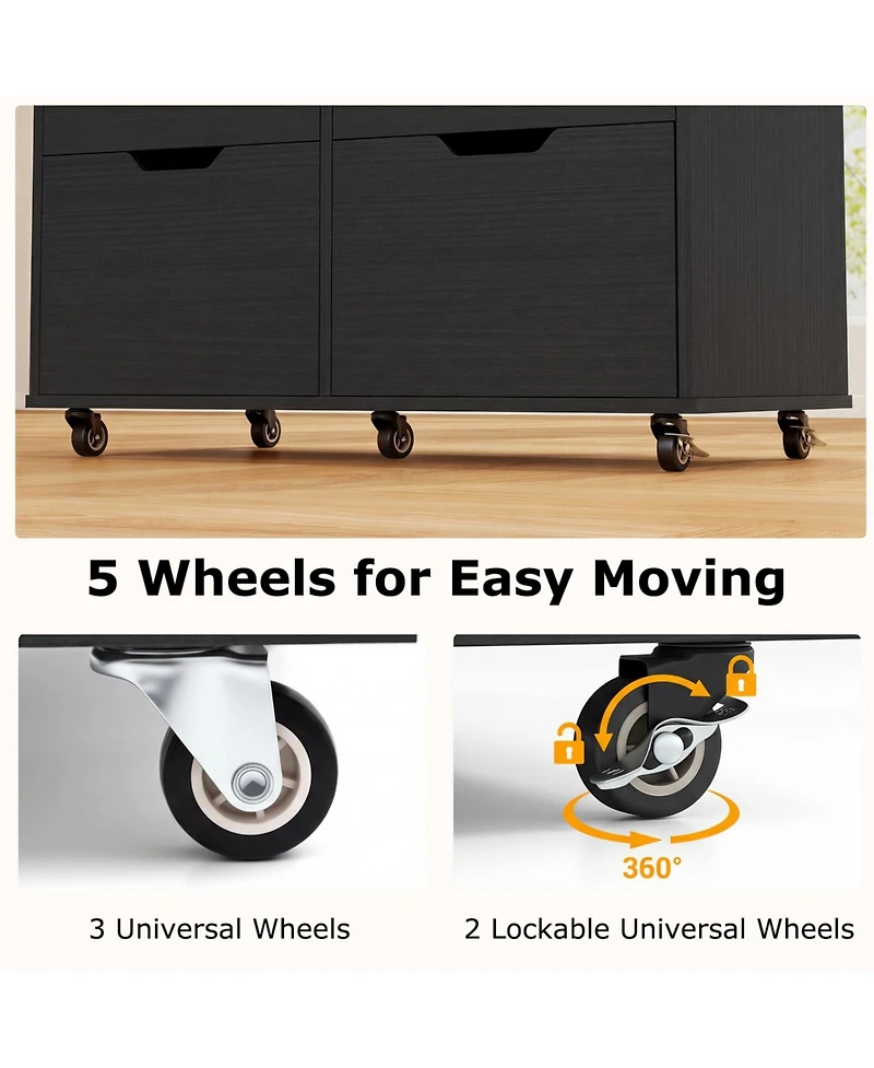 Mecale 4-Drawer File Cabinet with Cabinets and Lockable Wheels