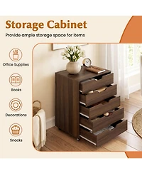 Mecale 5-Drawer Mobile File Cabinet with Lockable Casters, Walnut