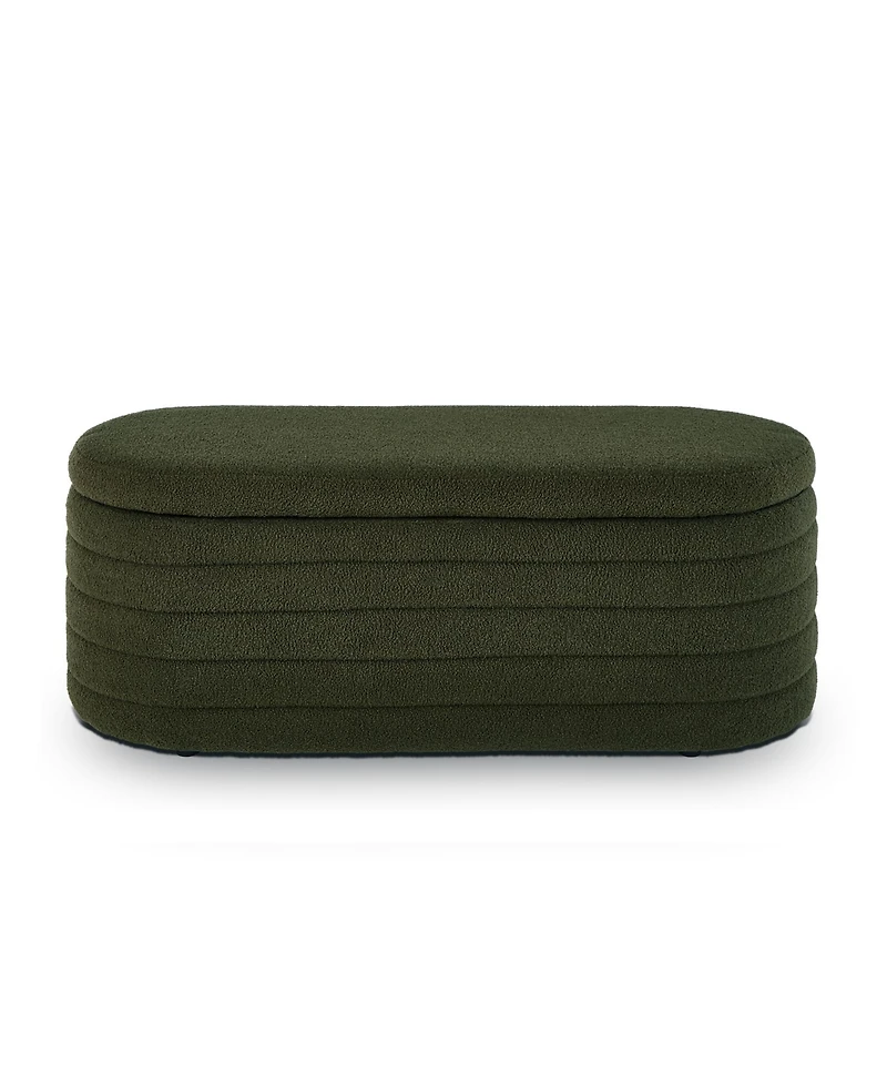 sumyeg Modern Oval Storage Ottoman Bench with Upholstered Boucle Fabric and Safety Hinge