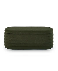 sumyeg Modern Oval Storage Ottoman Bench with Upholstered Boucle Fabric and Safety Hinge